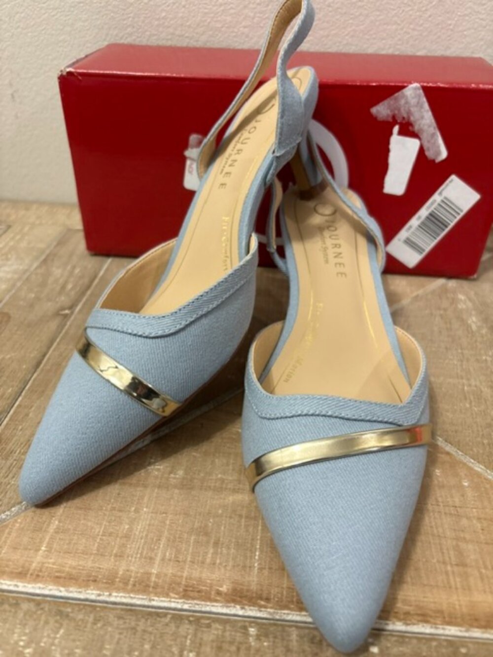 Journee Nellia Denim Kitten Heel Pump Mule Blue Pointed Toe Size 8